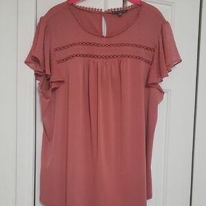 Adrianna Papell Terracotta Blouse with Lace Accents